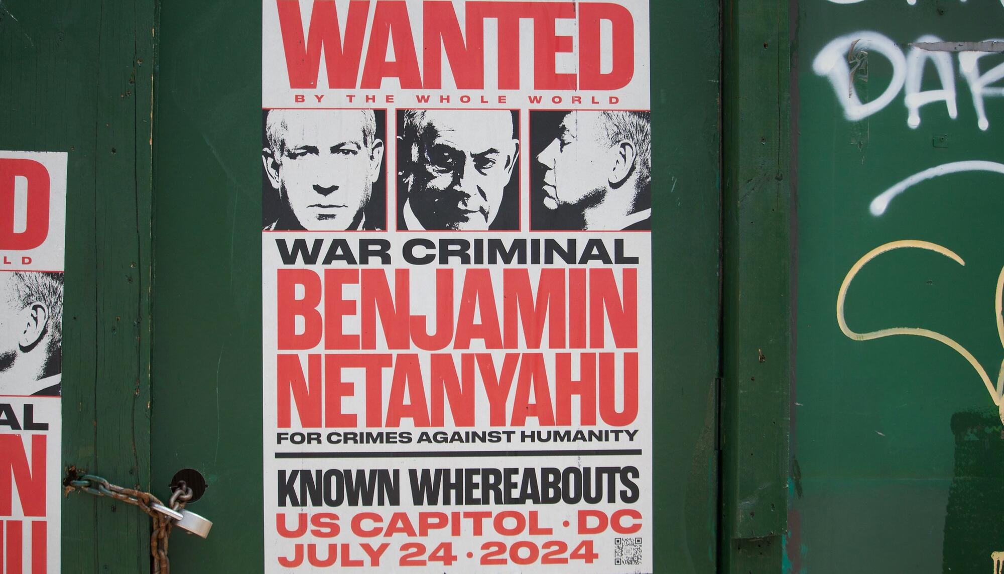 Cartel de denuncia contra Benjamin Netanyahu en el Bronx
